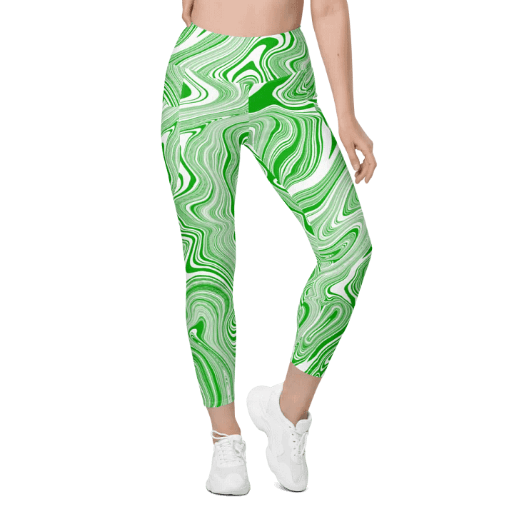 Leggings with Pockets - Green and White Liquid Swirls product image (1)