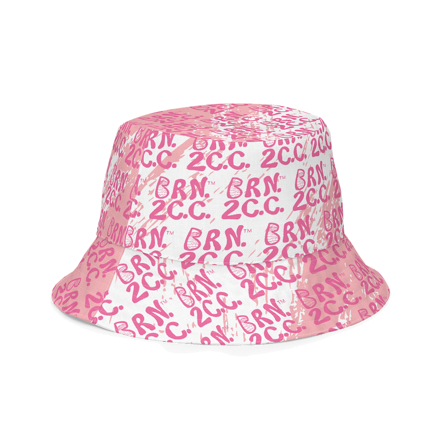Adults Unisex | Reversible Bucket Hat | BOURNE to Cape Cod™ x BRN.2C.C.™ All-Over Logo Print | Coastal Style Sun Hat | Brilliant Rose on Pink & White Splash product image (3)