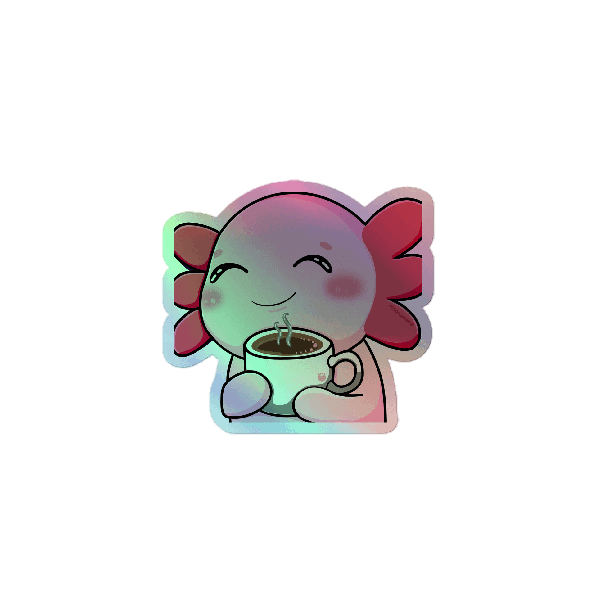 Mmm Coffee Axolotl Holographic Sticker product image (1)