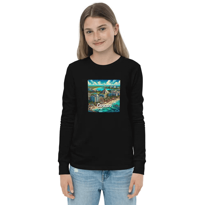 Bella+Canvas Youth Long Sleeve T-Shirt | AI design cancun city Mexico product image (1)