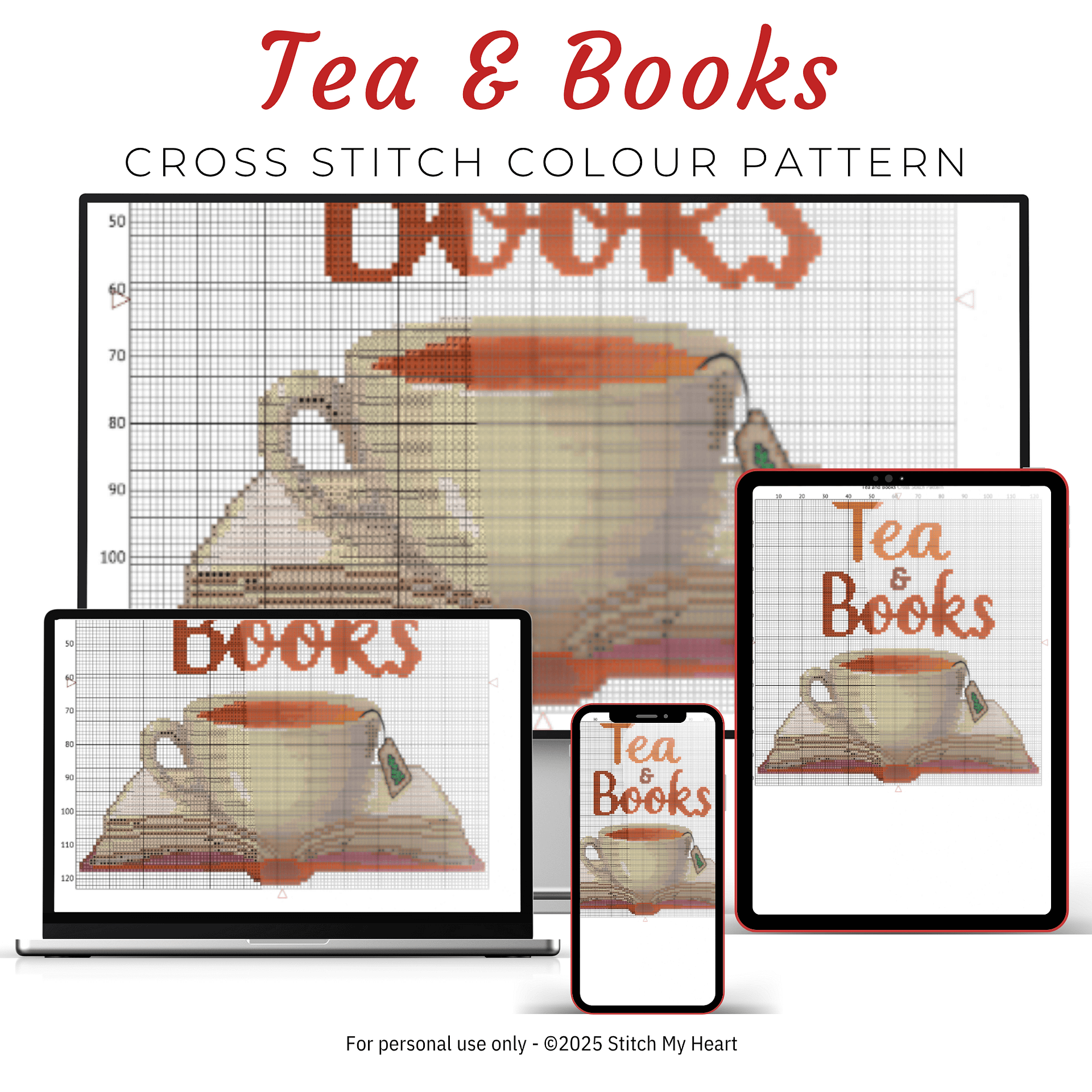 Tea and Books Cross Stitch Pattern product image (3)