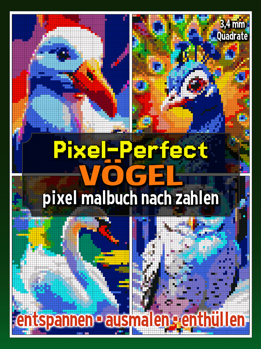 Pixel-Perfect Vögel Pixel Malbuch nach Zahlen - Druckbares PDF product image (1)