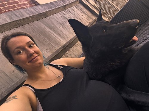 Just chillin’ with the dog #pregnancy #gsd #protector #toohot