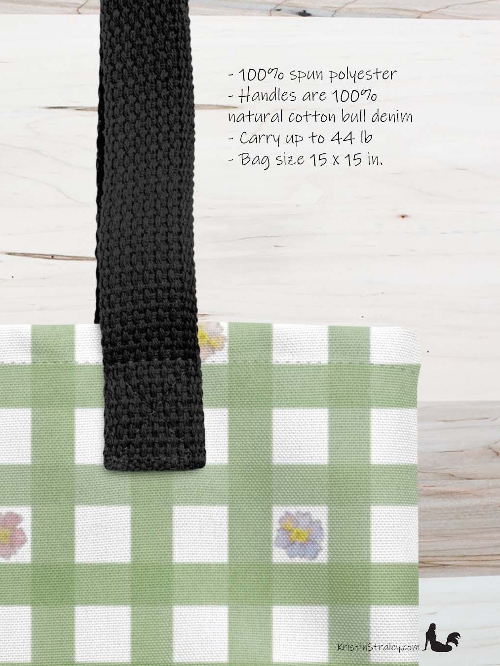 Gingham Blossoms - Small Flowers in Green Gingham Tote Bag product image (3)
