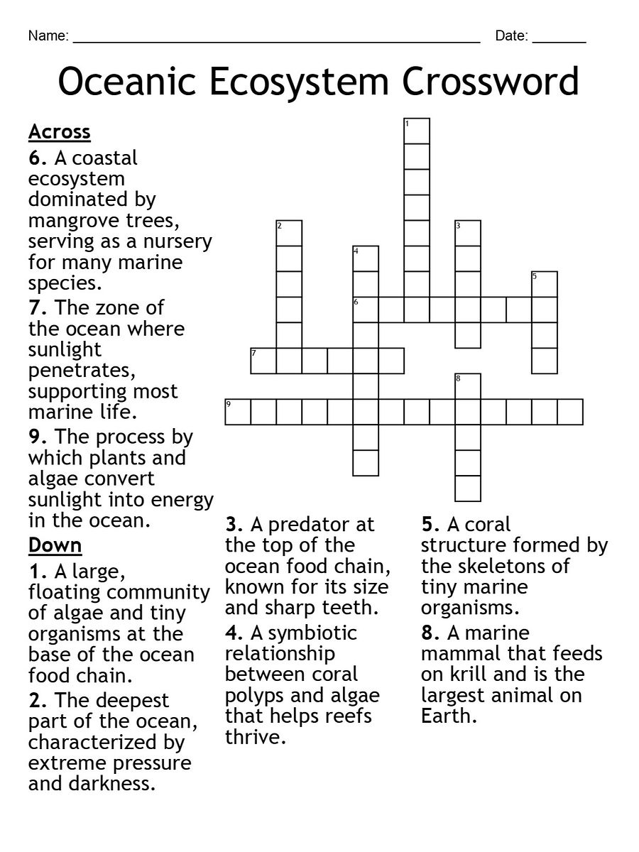 Oceanic Ecosystem Crossword Puzzle – Fun Marine Biology Activity product image (1)