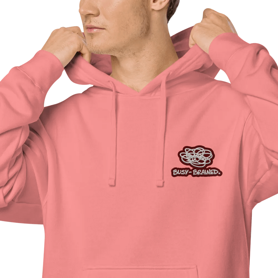 BUSY-BRAINED (L.C. maroon bubble design 2) embroidered pigment hoodie product image (7)