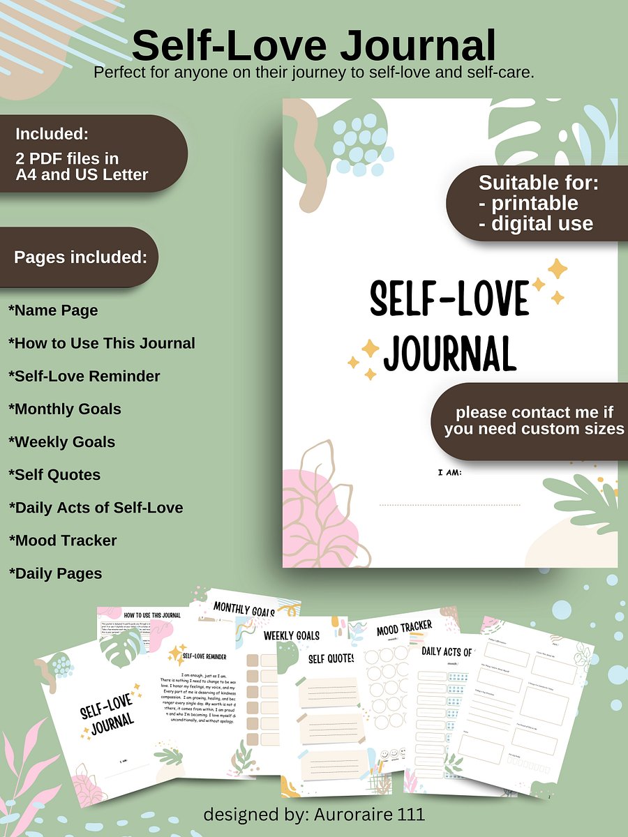 Self-Love Journal | Printable + Digital | 31 Days | Daily Affirmations + Tracker + Planner product image (9)