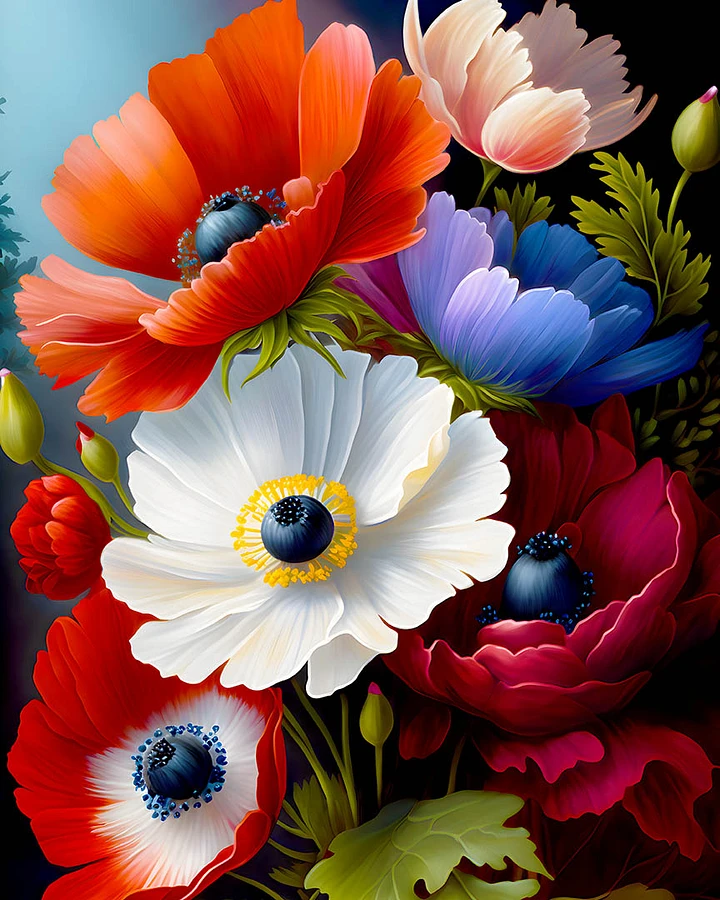 Vibrant Botanical Bliss - Poppies and Anemones Art Matte Poster product image (1)