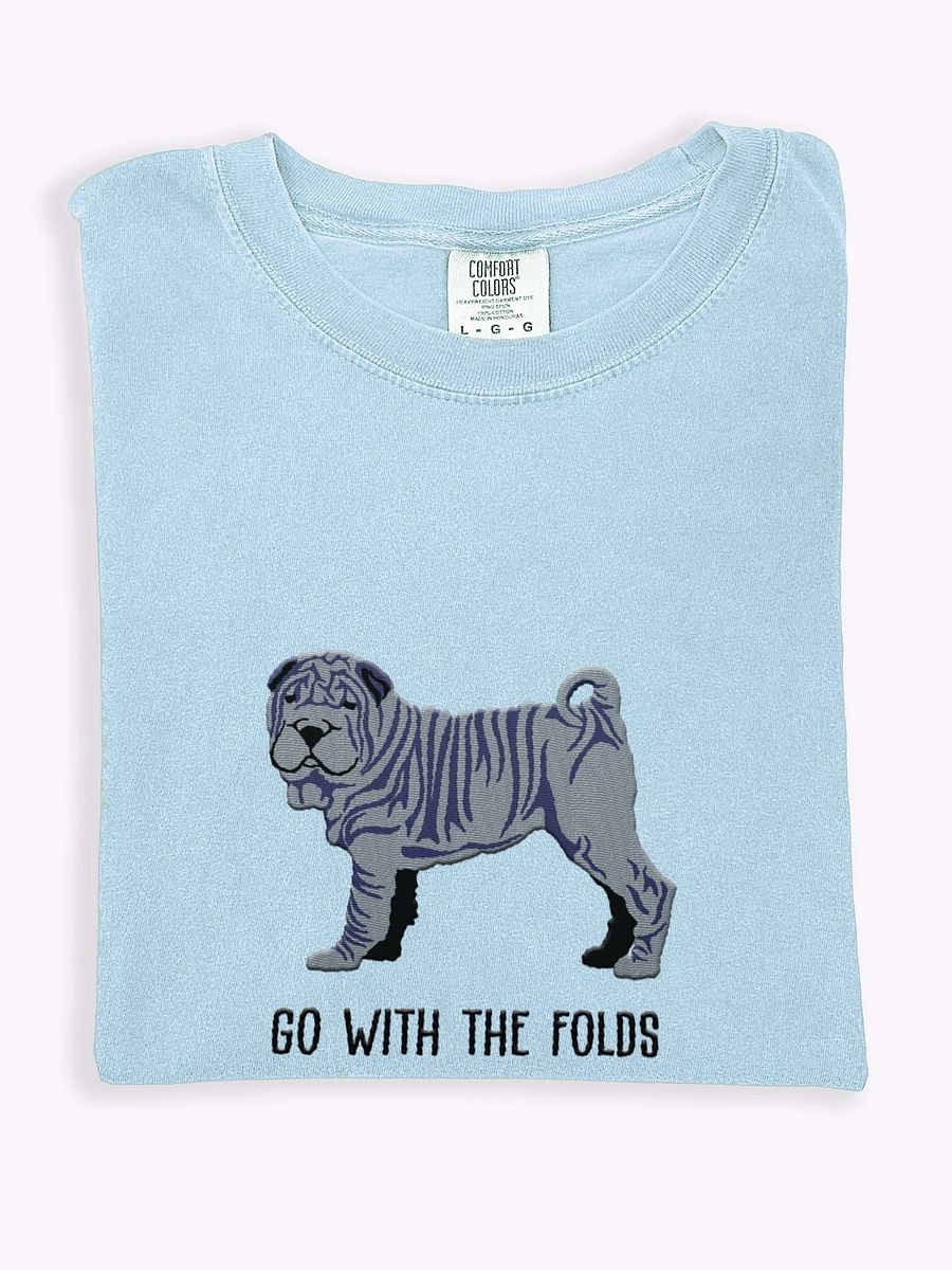 Go with the Folds T-Shirt(Embroidered) of a Chinese Shar-Pei(Blue) product image (1)