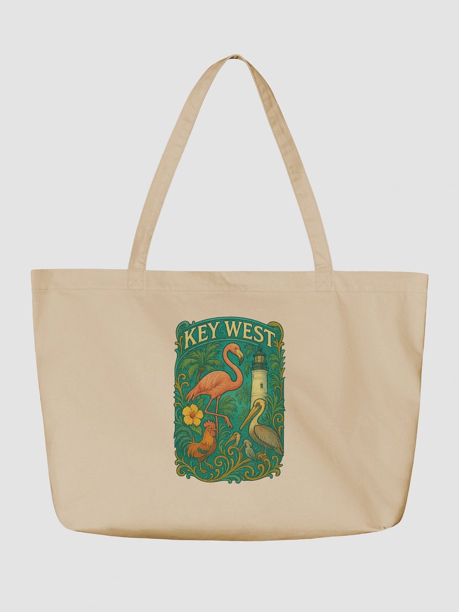 Key West Organic Cotton Tote Bag with Flamingo, Pelican, Rooster, Lighthouse, and Hibiscus product image (4)