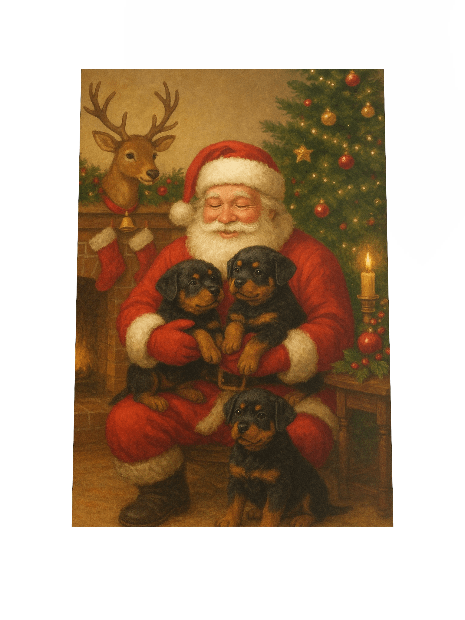 Santa's Rottweiler Puppies Festive Poster product image (1)