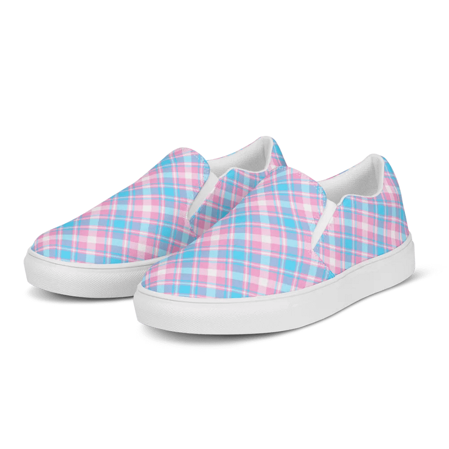 Baby Blue, Pink, and White Plaid Women's Slip-On Shoes product image (3)