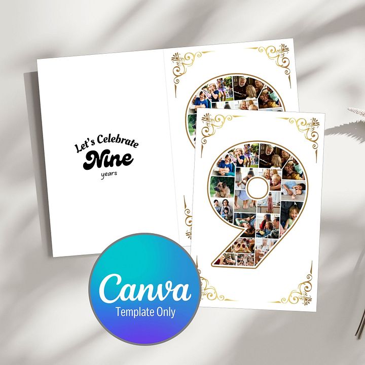 Nine Year Celebration Card Photo Collage Canva Template product image (1)
