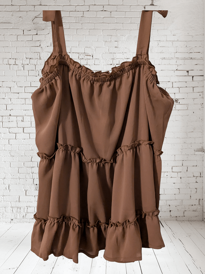 L Brown Ruffled Tank Top product image (1)