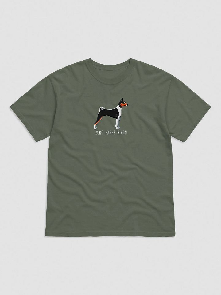 Zero Barks Given T-Shirt(Embroidered) of a Basenji(Tricolor) product image (9)