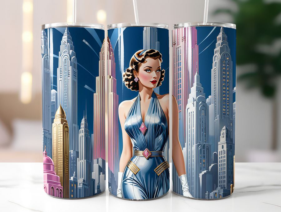 Art Deco Flapper Girl 20 oz Skinny Stainless Steel Tumbler - v2 product image (2)