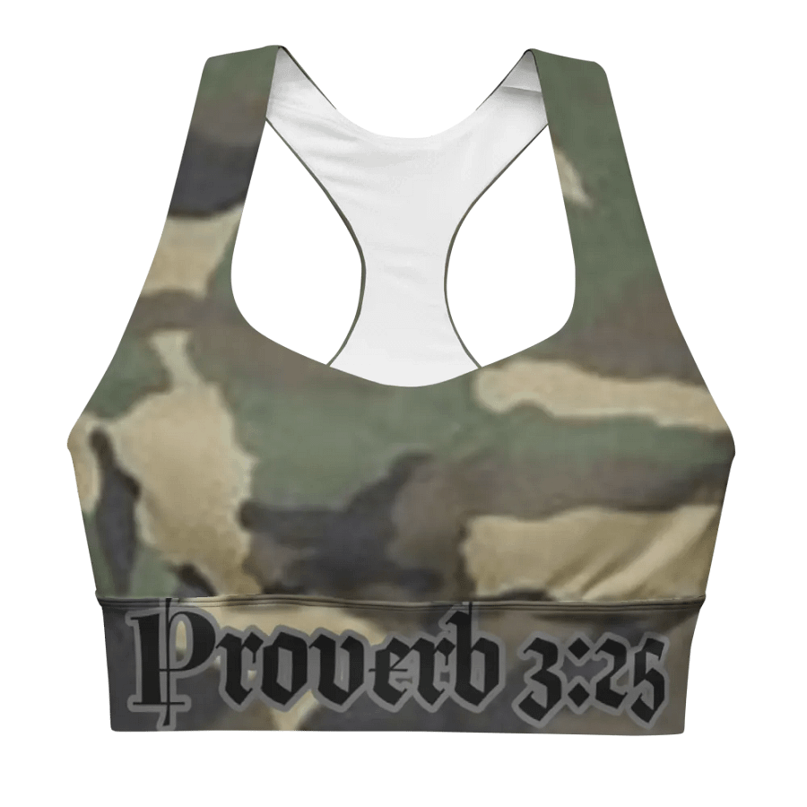 Faithful Camo: Proverb 3:25 Longline Sports Bra - Woodland product image (1)