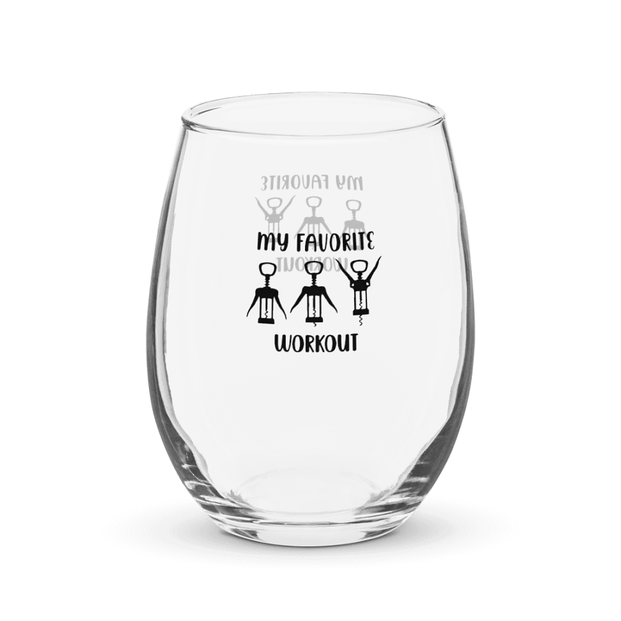 "My Favorite Workout" Funny Stemless Wine Glass - Humorous Corkscrew Design for Wine Lovers product image (1)