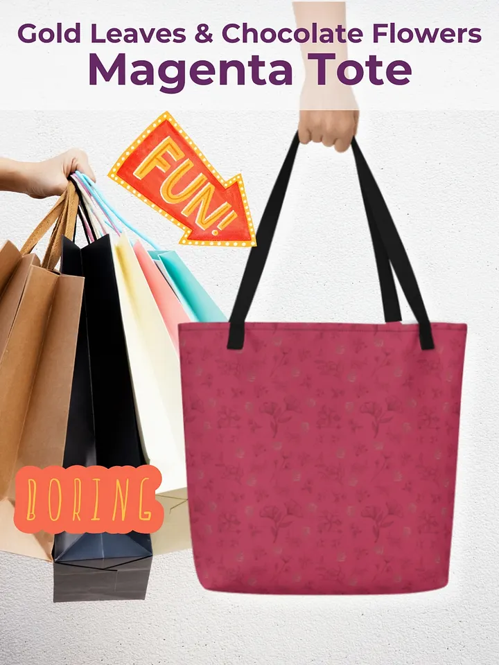 Gold Leaves and Chocolate Flowers on Magenta Large Tote Bag w/ Pocket product image (1)