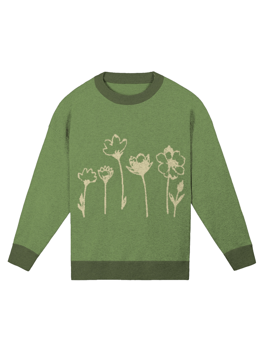 Floral Line Art Relaxed Jacquard Sweater – Minimalist Knit Pullover with Botanical Design product image (4)