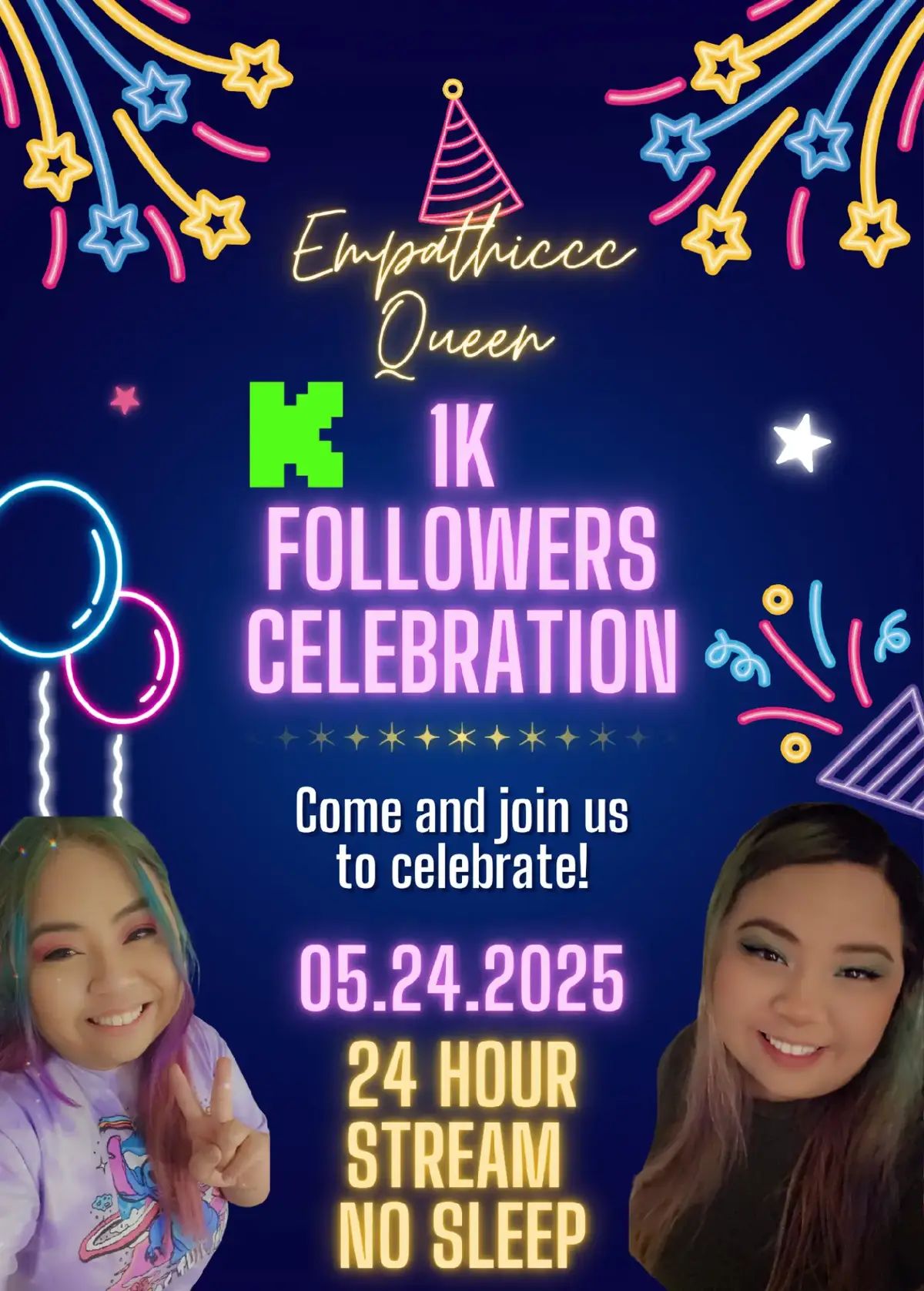 WOOT. We hurr. 1K celebration this Saturday! 05.24.2025 ♡ Come watch, have fun and laugh with us #Gmaergirl #smallstreamer #KickStreamer #Celebration #24Hours #lurker #Supporter #VerificationGrind #kick #LGBTQ #Giveaway 