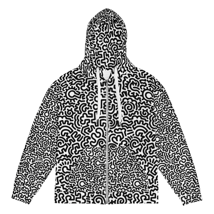 Black on White Doodle Zip Hoodie product image (1)