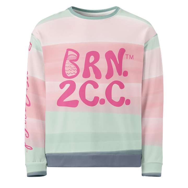 Unisex | BOURNE to Cape Cod™ Sweatshirt | Pink Logos on Horizon Stripes | BRN.2C.C.™ | Eco-Friendly Comfort product image (1)