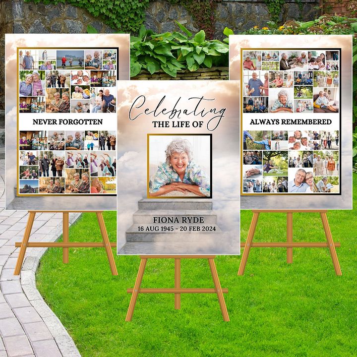 Stairs To Heaven Funeral Photo Collage Sign Set Canva Template product image (2)
