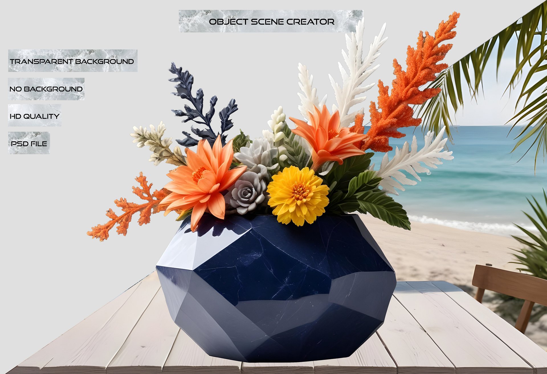Golden Tides – Tropical Luxe Faceted Vase PNG product image (2)