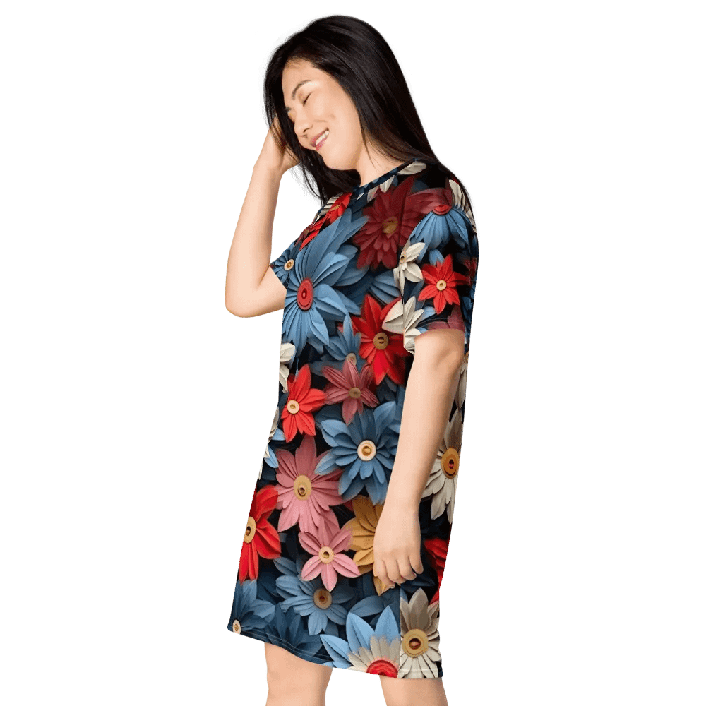 3D-Ditsy-Flowers-Seamless-Patterns T-shirt Dress - V6 product image (1)