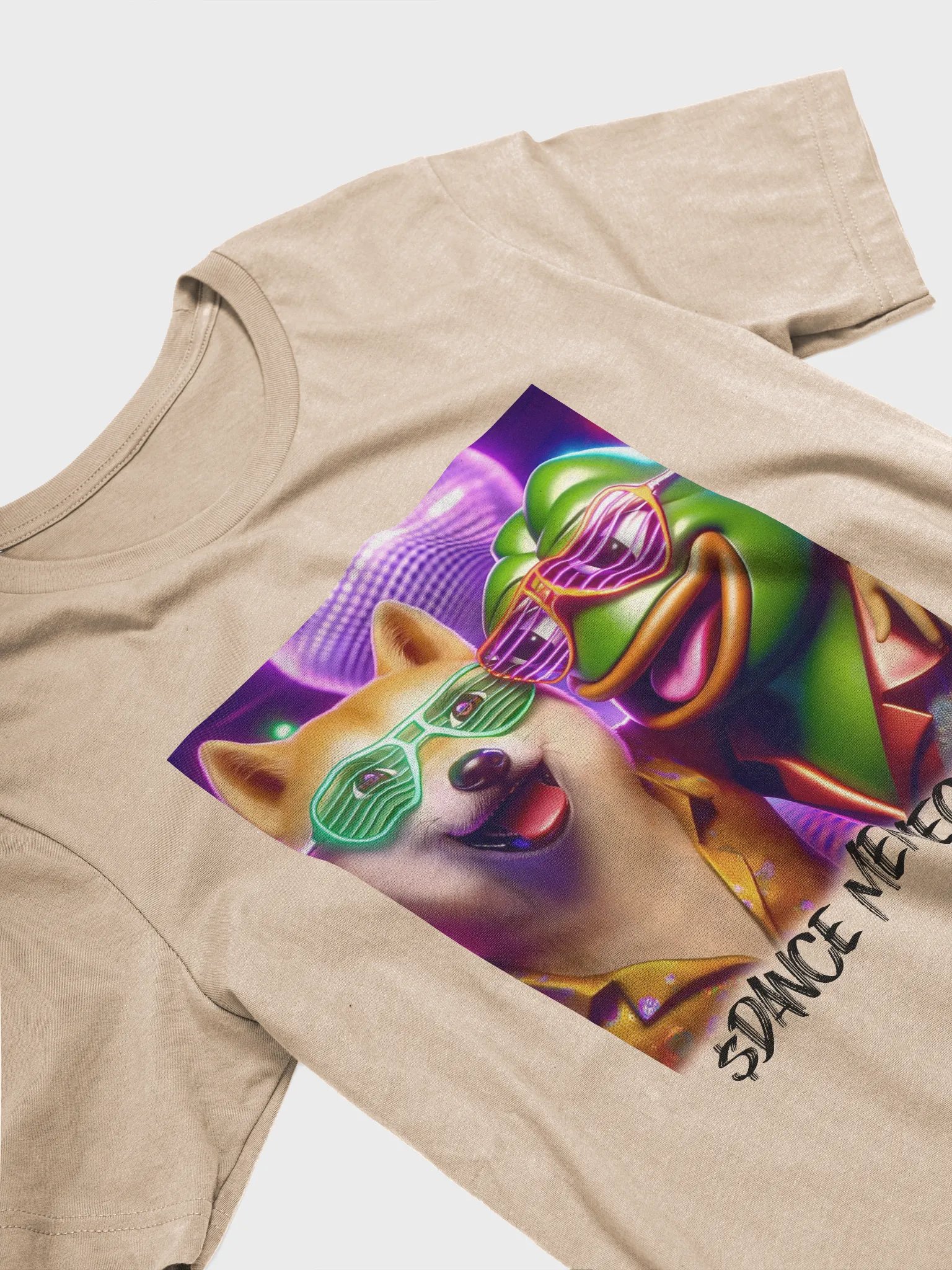 DISCO DOGE and PARTY PEPE - DANCE MEMECOIN - PREMIUM TEE - TAN product image (6)