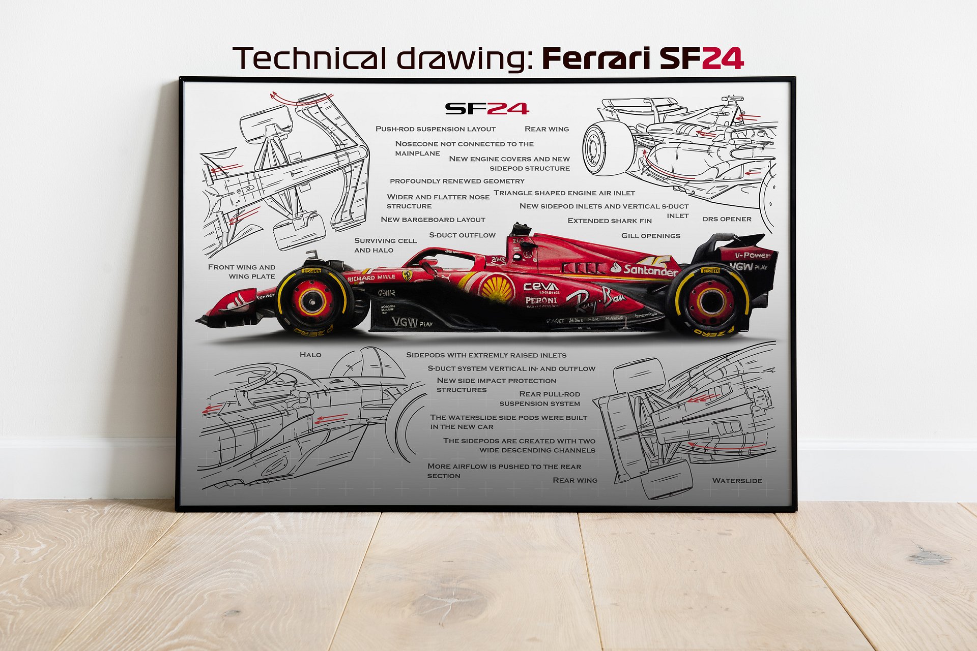 DIGITAL SF-24 technical drawing Scuderia Ferrari, Leclerc and Sainz F1, Formula-1, F1 Posters, F1 Art, Formula 1 Wall Art, Gifts for Him, Motorsport product image (3)