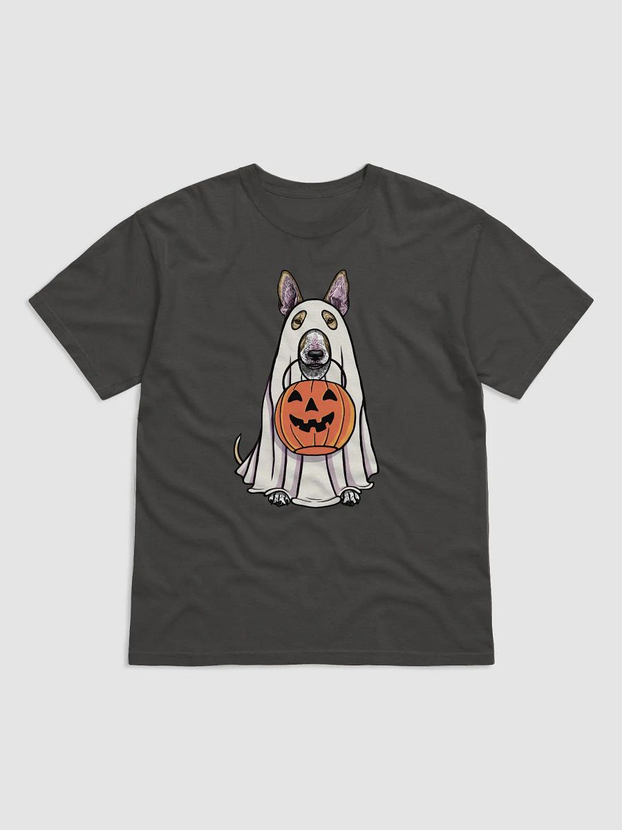 Funny Halloween Bull Terrier(Fawn) T-Shirt | Funny Dog Wearing a Ghost Costume and Holding a Pumpkin Basket product image (17)