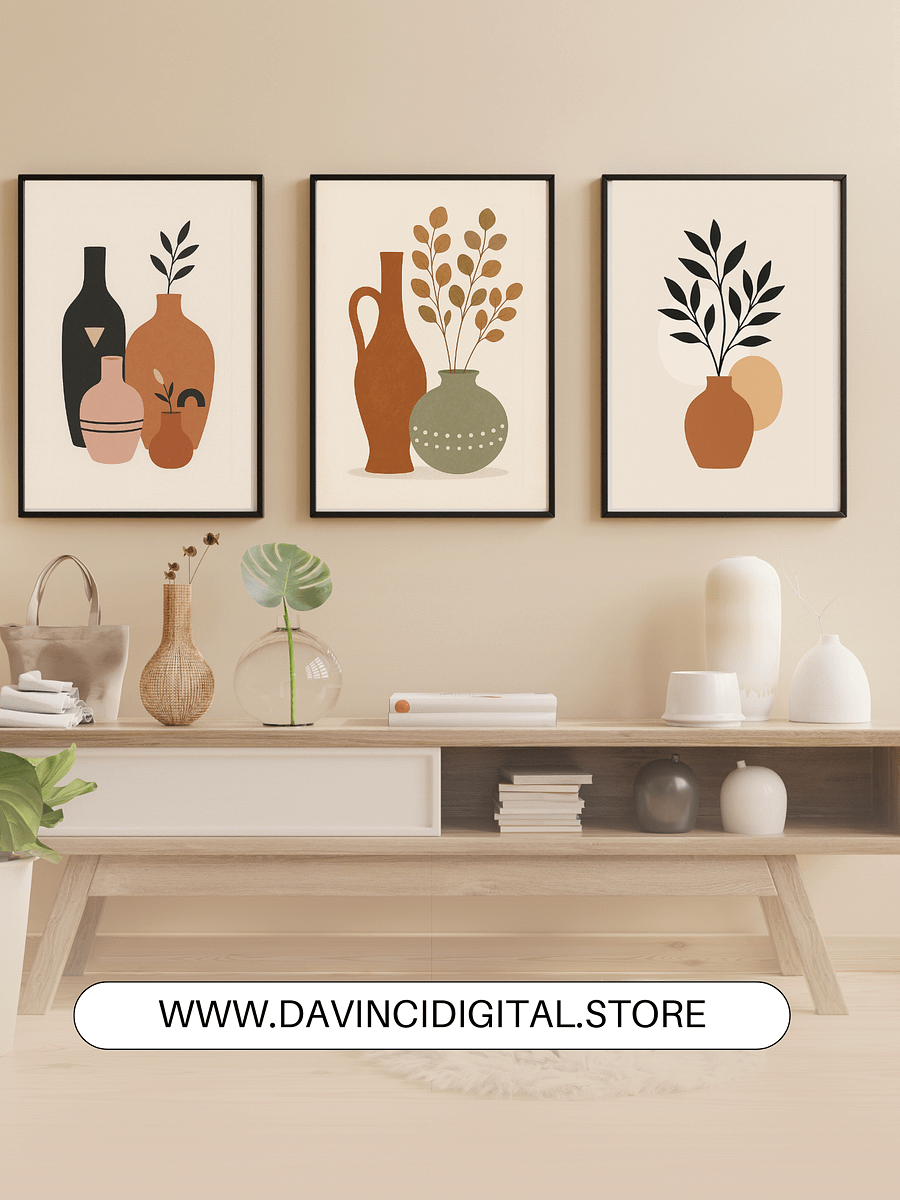 Boho Abstract Art Print Set of 3: Neutral Modern Rustic Wall Decor | Digital Download product image (2)