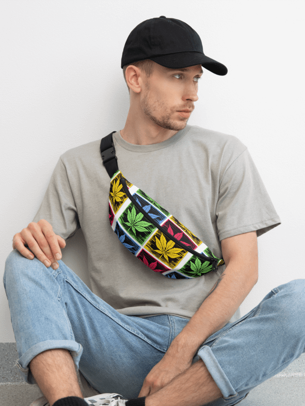 Colorful Leaf Grid All-Over Print Fanny Pack product image (1)