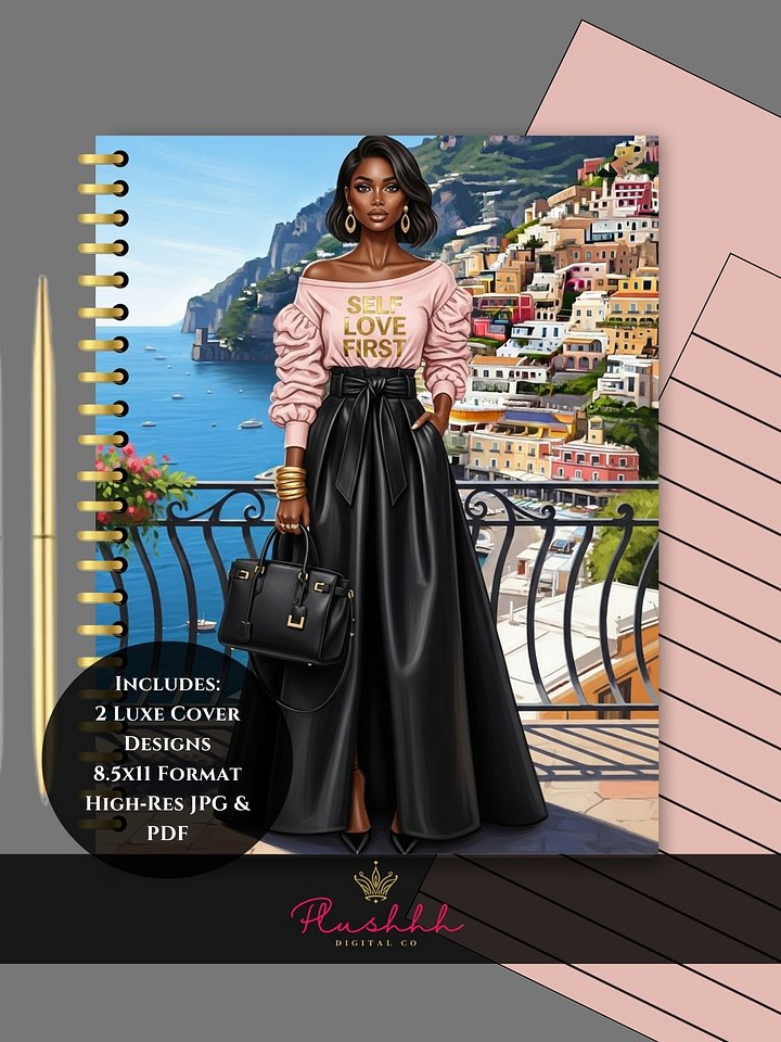 Self Love First Luxe Journal Covers (Text + No Text) – 8.5x11 JPG & PDF – Lined & Unlined – Commercial Use product image (1)