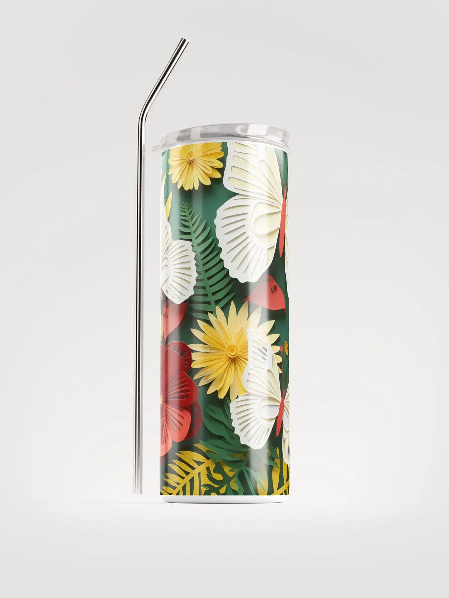 Butterfly Flowers Nature Papercut Green Stainless Steel Tumbler product image (1)