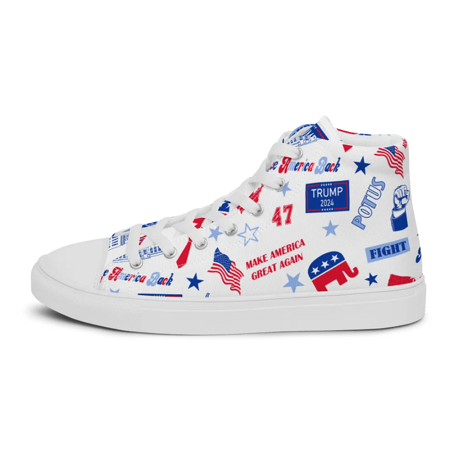 Trump 2024 Republican Patriot Make America Great Again White Pattern High Top Canvas Shoes for men product image (8)
