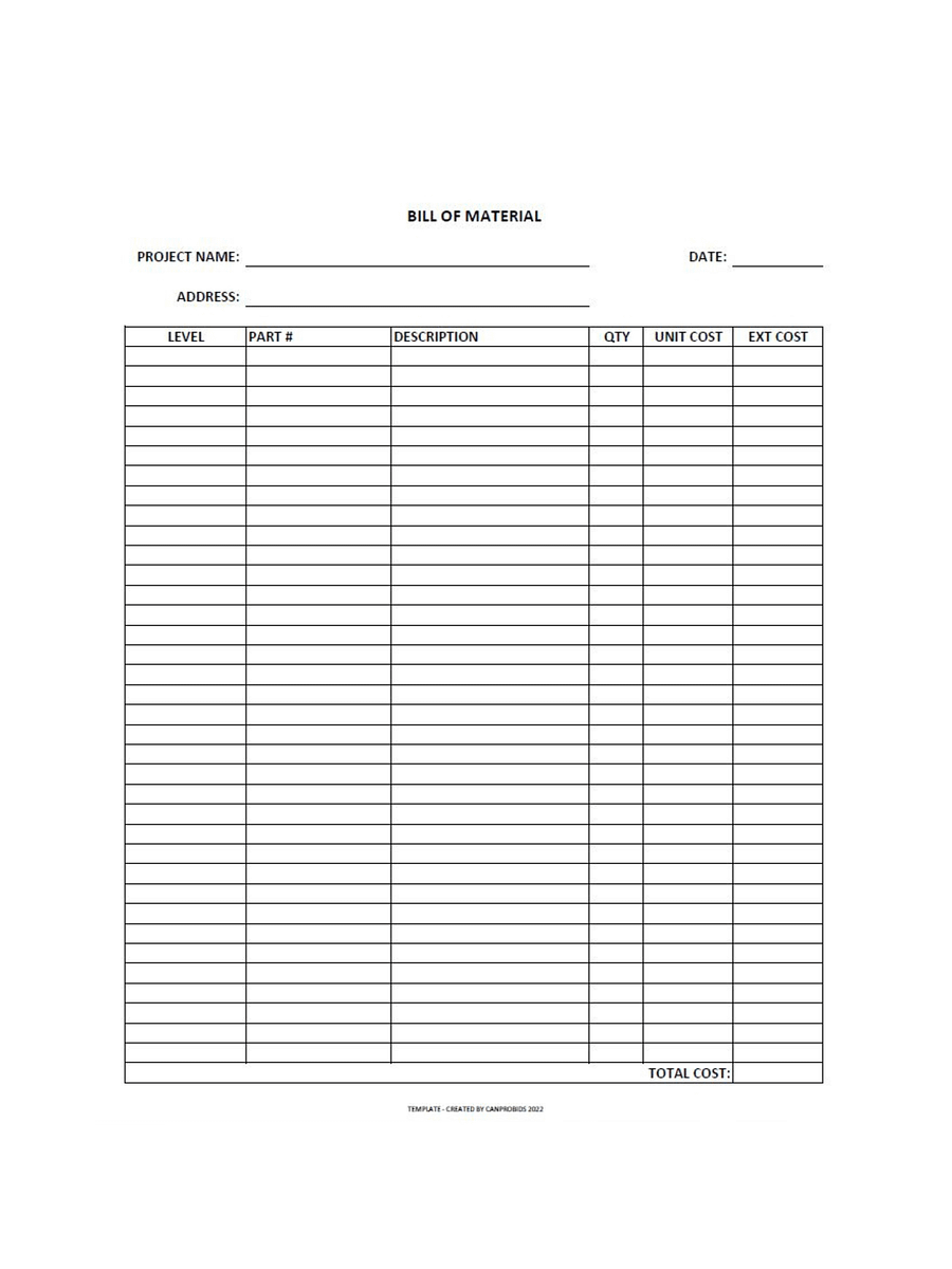 Bill of Material Style 01 – PDF Print product image (2)