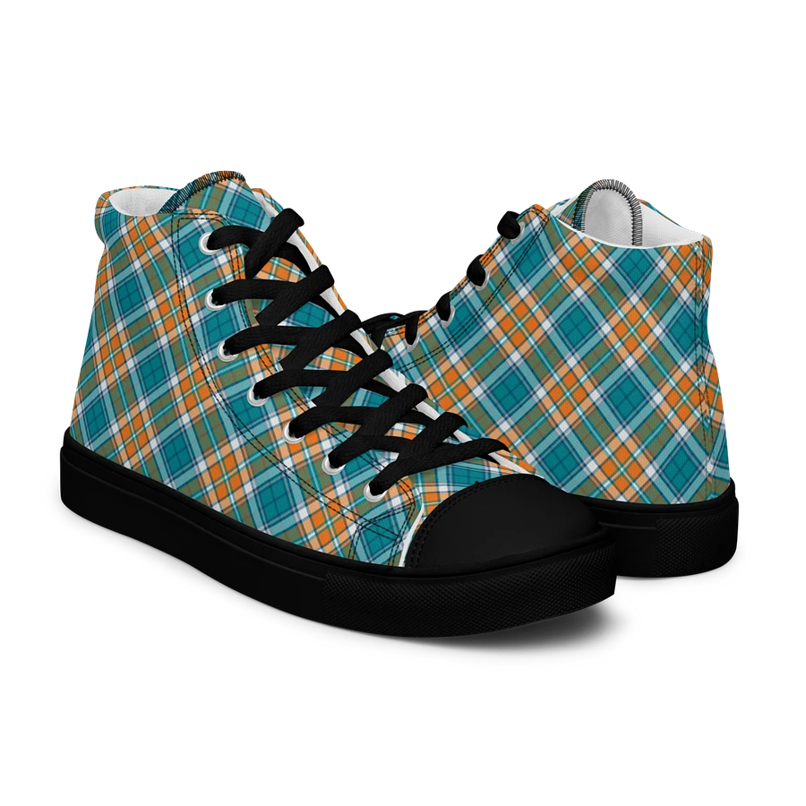 Turquoise and Orange Sporty Plaid Men's High Top Shoes product image (7)