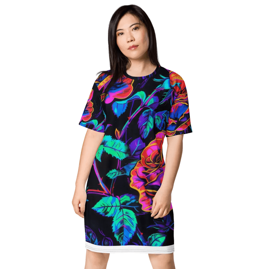 Neon Rose Garden T-Shirt Dress product image (3)