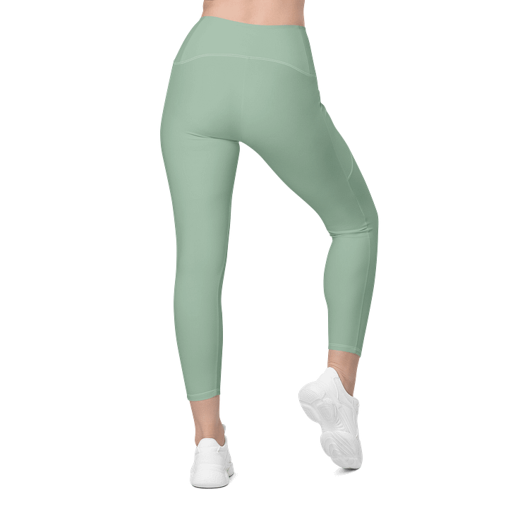 Plain Light Sage Green Soft Summer Women's High Waisted Premium Crossover Leggings with Pockets by Treasure Pie product image (2)