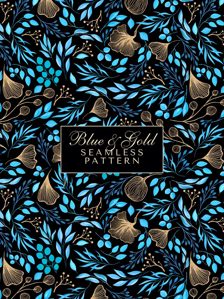 Blue & Gold Premium Watercolor Single Seamless Pattern No1 product image (1)