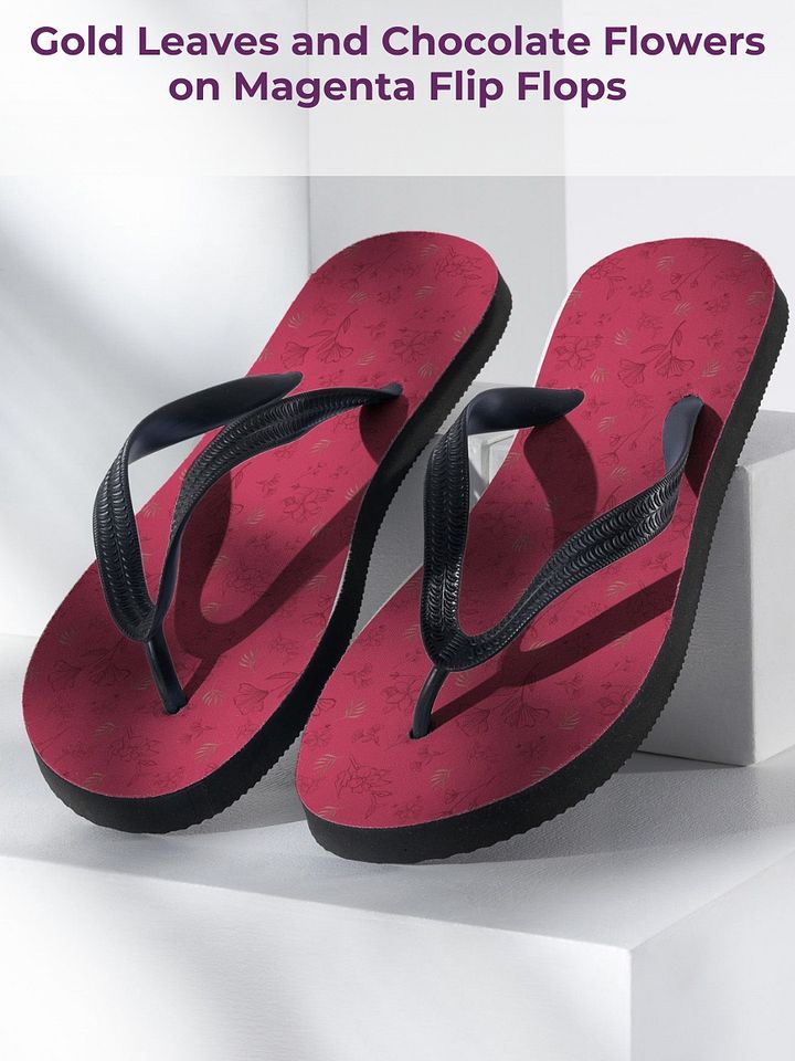 Gold Leaves and Chocolate Flowers on Magenta Flip-Flops product image (1)