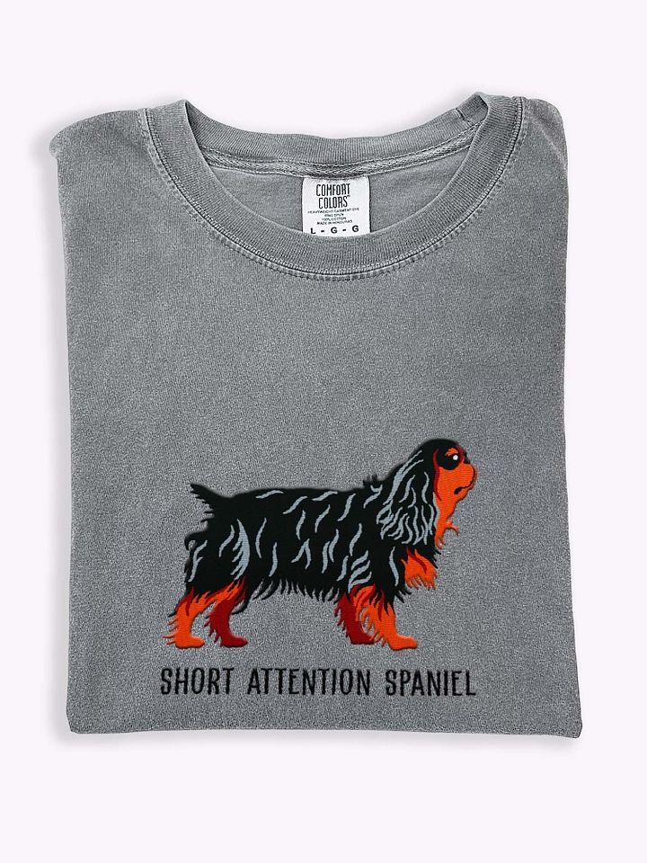 Short Attention Spaniel T-Shirt(Embroidered) of an English Toy Spaniel(Black & Tan) product image (1)