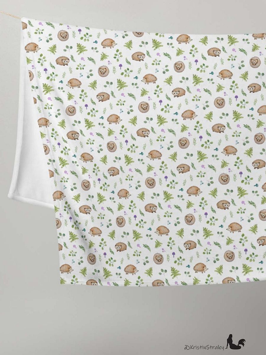 Hedgehogs with Ferns & Mushrooms Fleece Blanket product image (10)