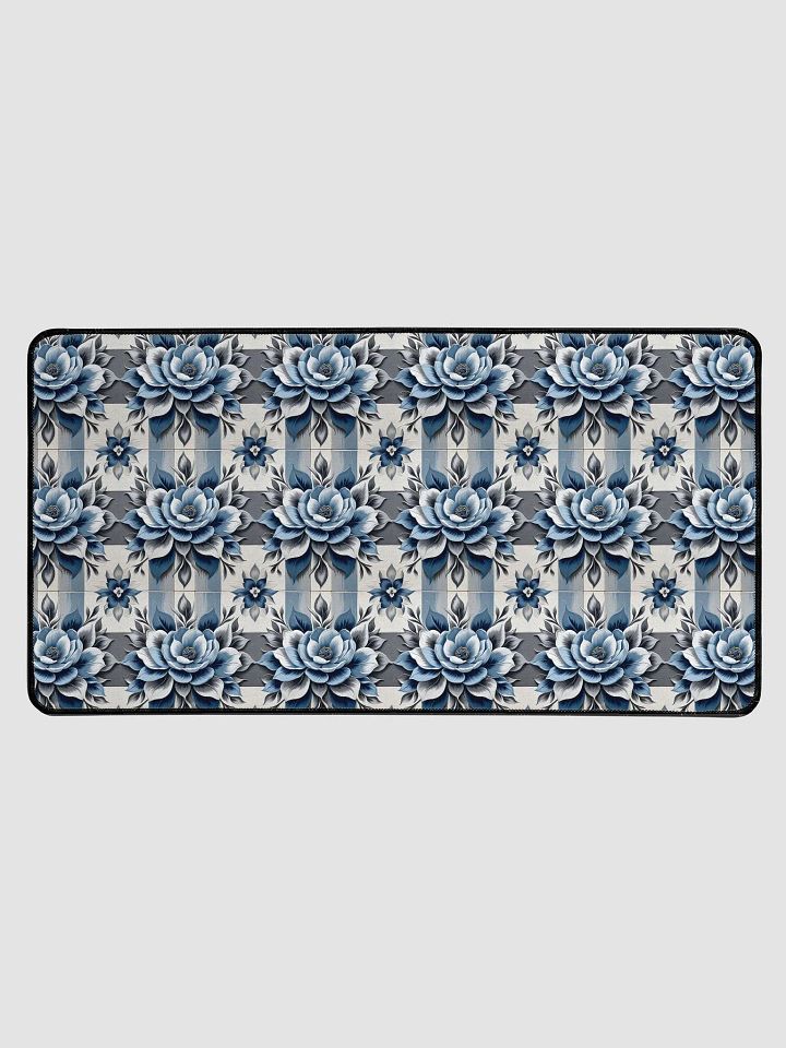 Desk Mat (31.5x15.5 inches) - Painted Tile Floral Pattern 2 in Shades of Blue product image (1)