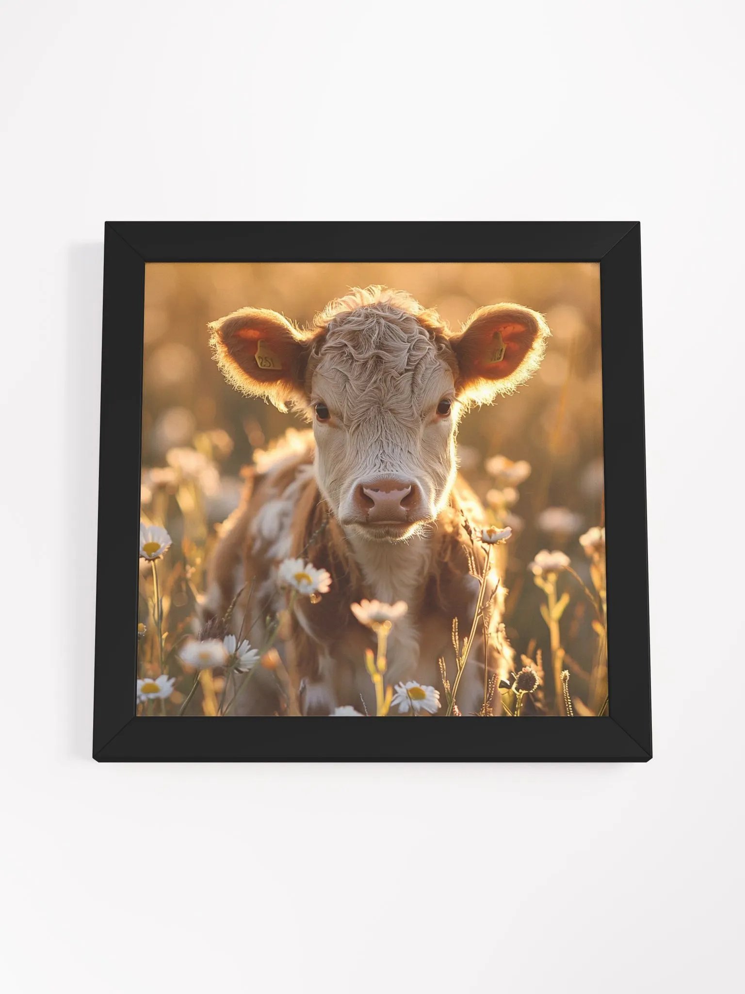 Cute Baby Cow In a Field of Daisies Framed Wall Art product image (4)