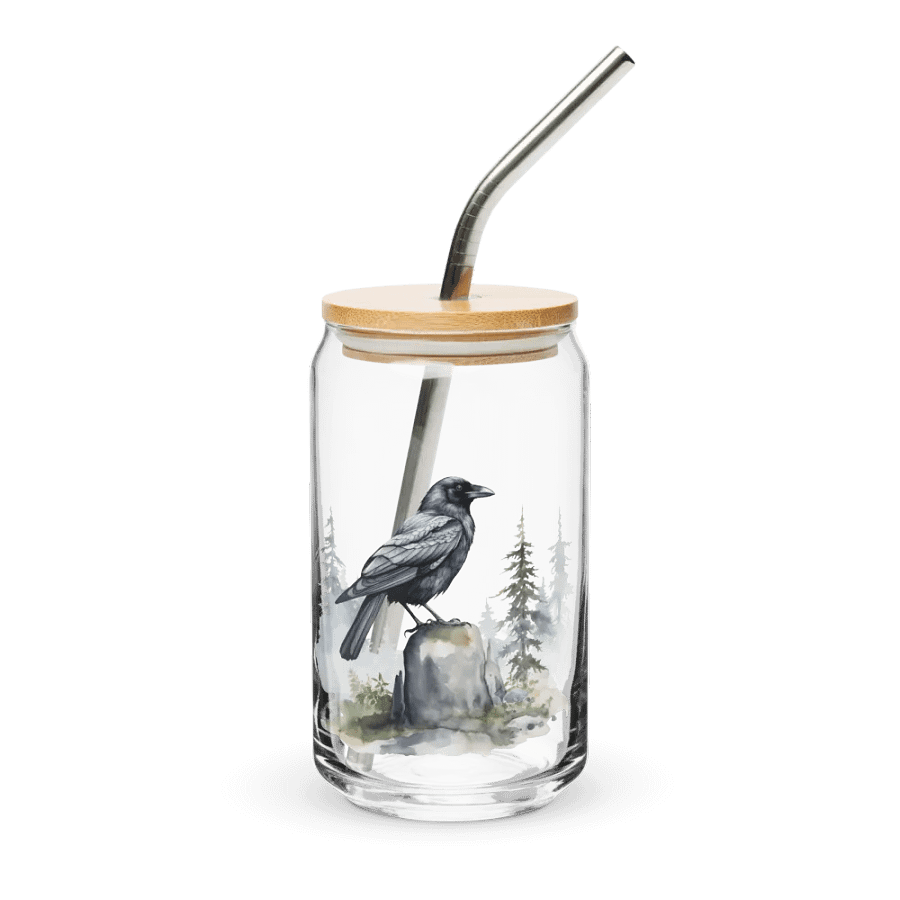Can-Shaped Glass 🖤 Majestic Watercolor Crow product image (1)