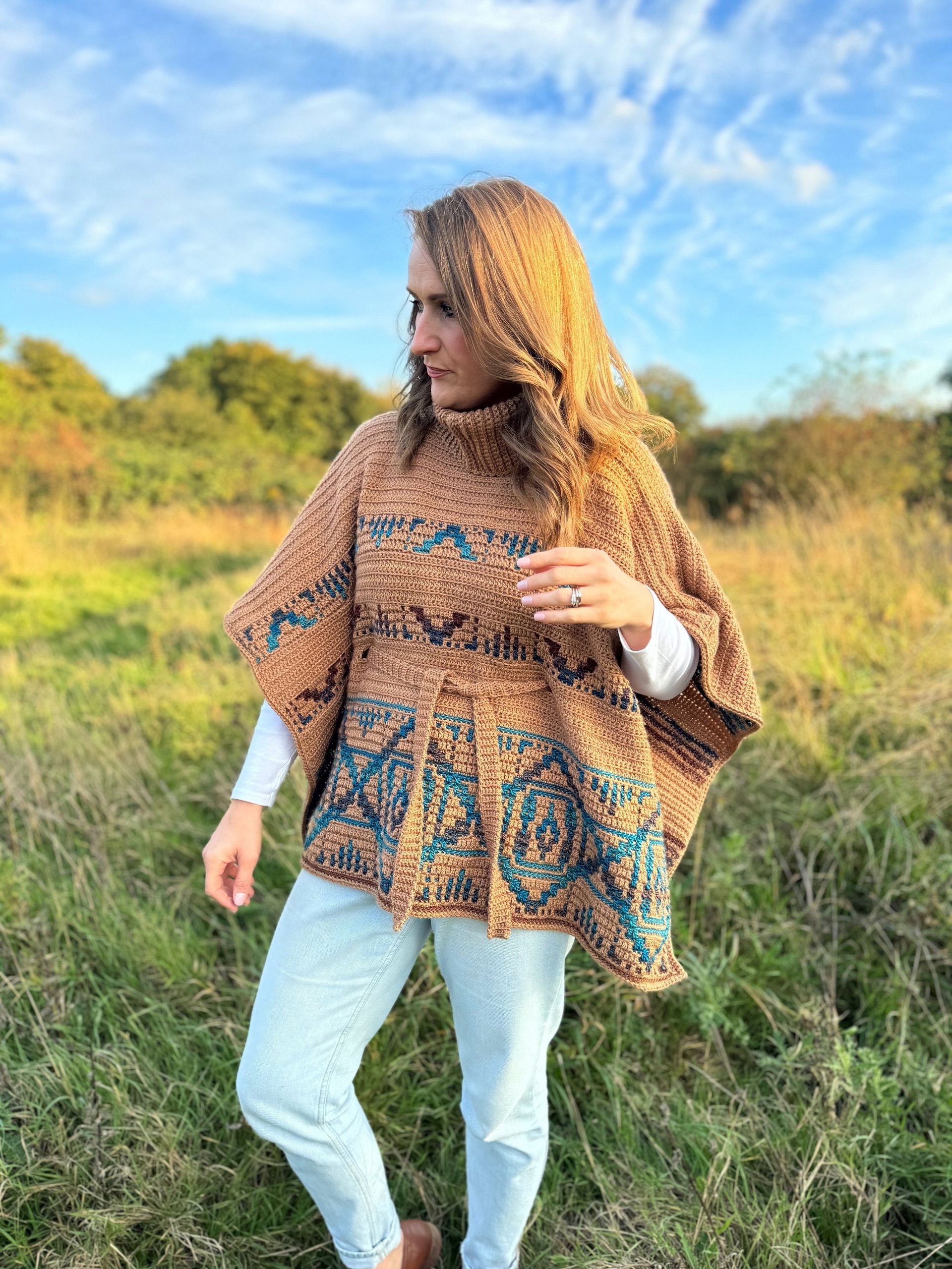 Labyrinth Poncho Adult Sizes XS to 5XL, Mosaic Crochet Poncho Pattern PDF product image (4)